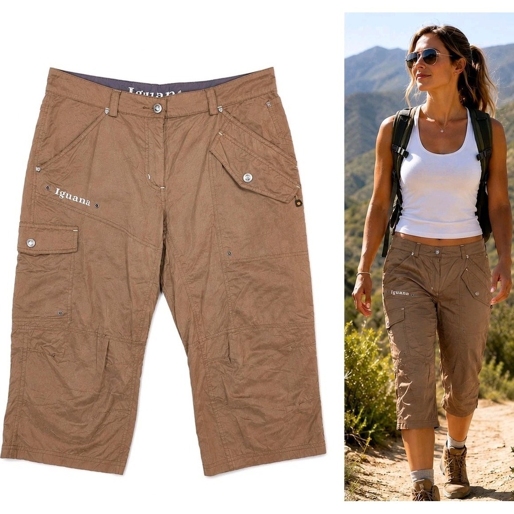 Iguana‎ Lifewear Cargo Pants Womens L 14 Brown Cropped Hiking Utility EU 44
